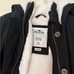 Hollister Black Jacket with White Faux Fur Lining